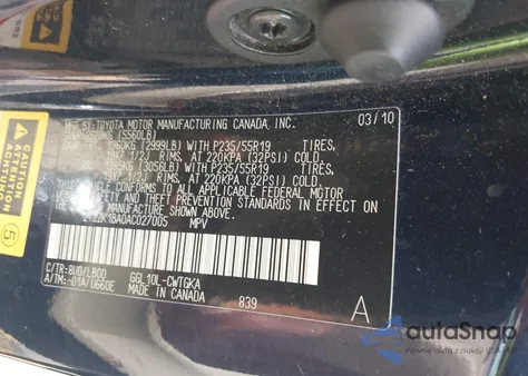 2010 Lexus Rx 350 from USA, damaged, VIN 2T2ZK1BA0AC027005